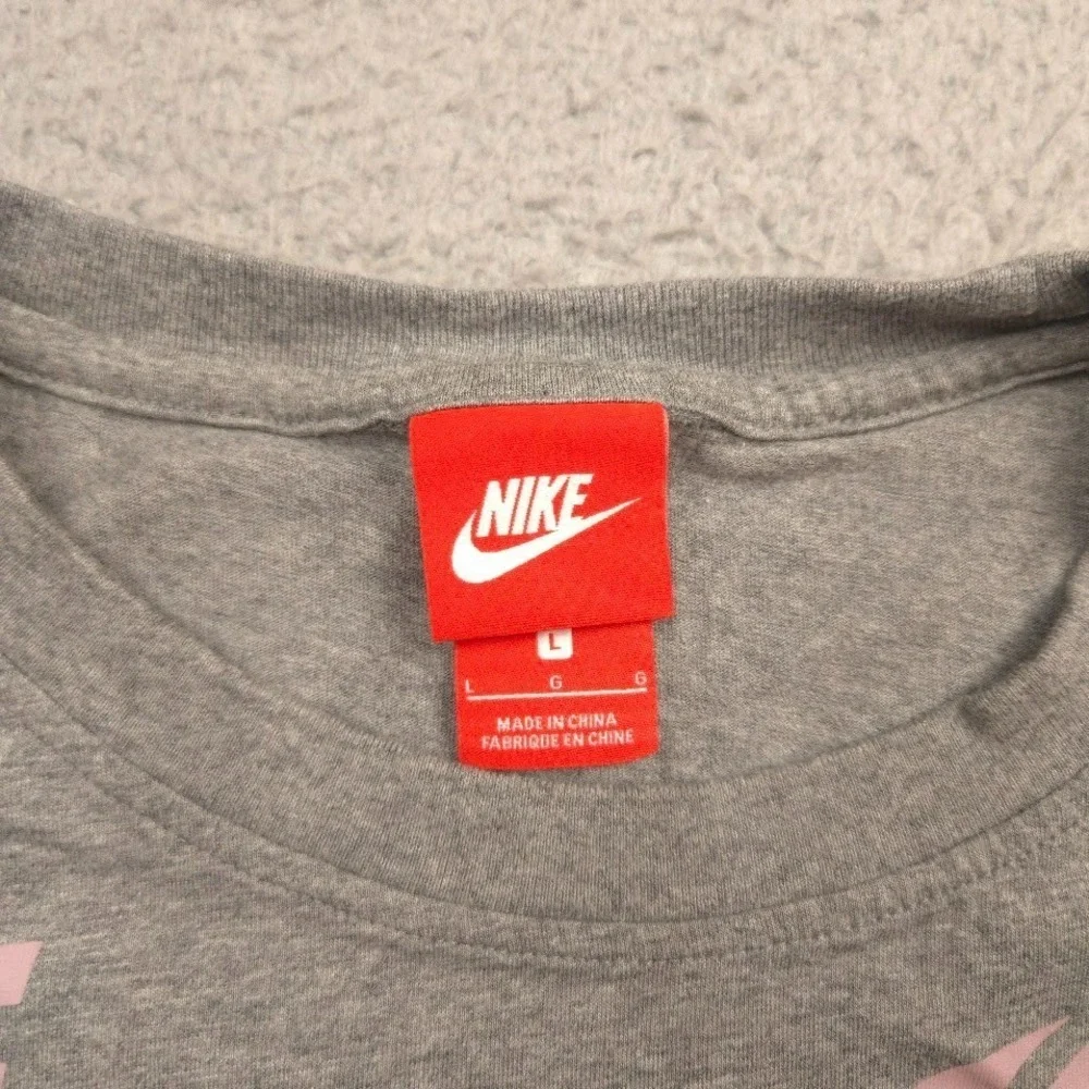 Nike Futura Toss Cropped Tee Womens L Grey Pink Logo 100 Cotton Short Sleeve